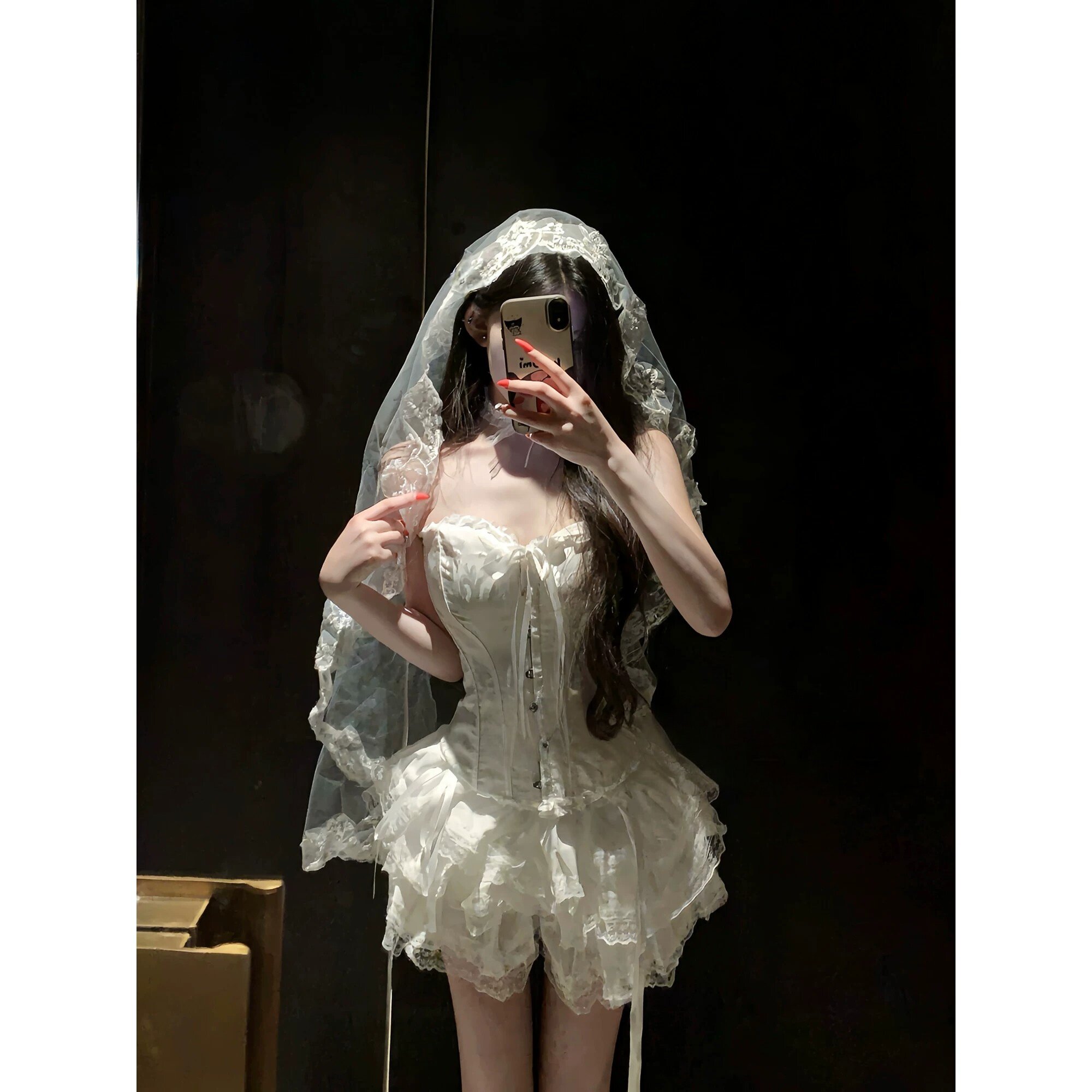 夏季新款性感束腰马甲胸衣修身纯欲蕾丝胸衣搭蓬蓬裙制服套装女
