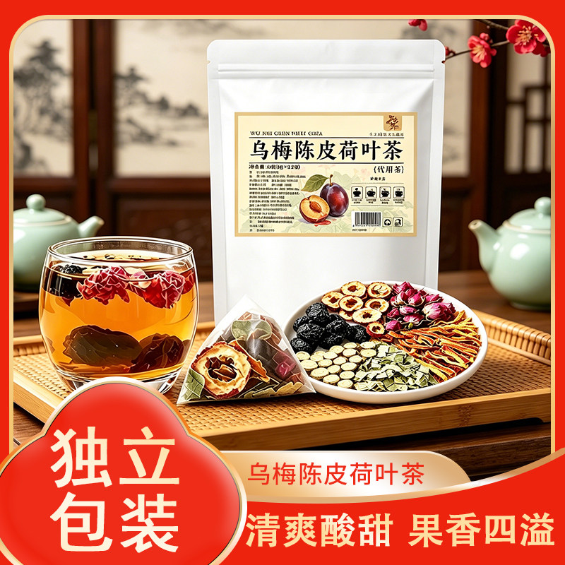 乌梅陈皮荷叶茶夏天上班族乌梅荷叶独立小包免煮茶内含12小包