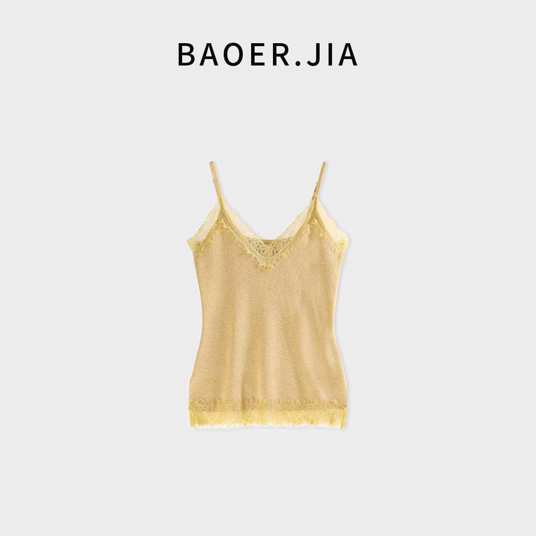 BAOERJIA「宝儿家」BG92726410绵羊毛混纺蕾丝边肩带可调汉服背心