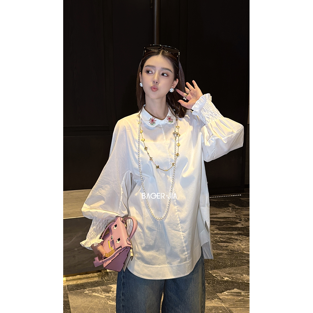 BAOERJIA「宝儿家」BK348826308新中式刺绣气质百搭汉服长袖衬衫