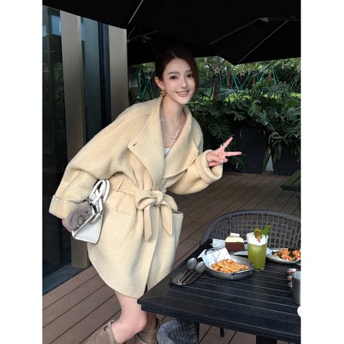 羊驼毛羊毛时尚简约纯色显瘦大衣