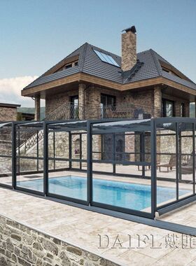 电动伸缩移动阳光房顶棚可折叠移动开合别墅智能推拉泳池玻璃屋顶
