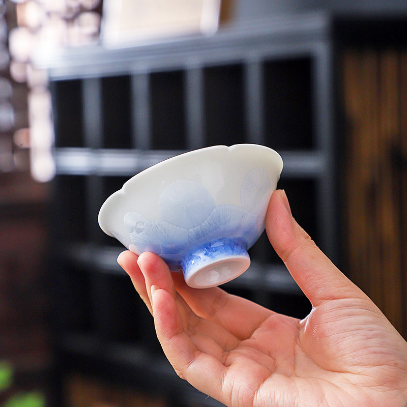 结晶釉京烧清水烧花口杯窑变主人杯单杯人专用茶杯陶瓷品茗杯茶具