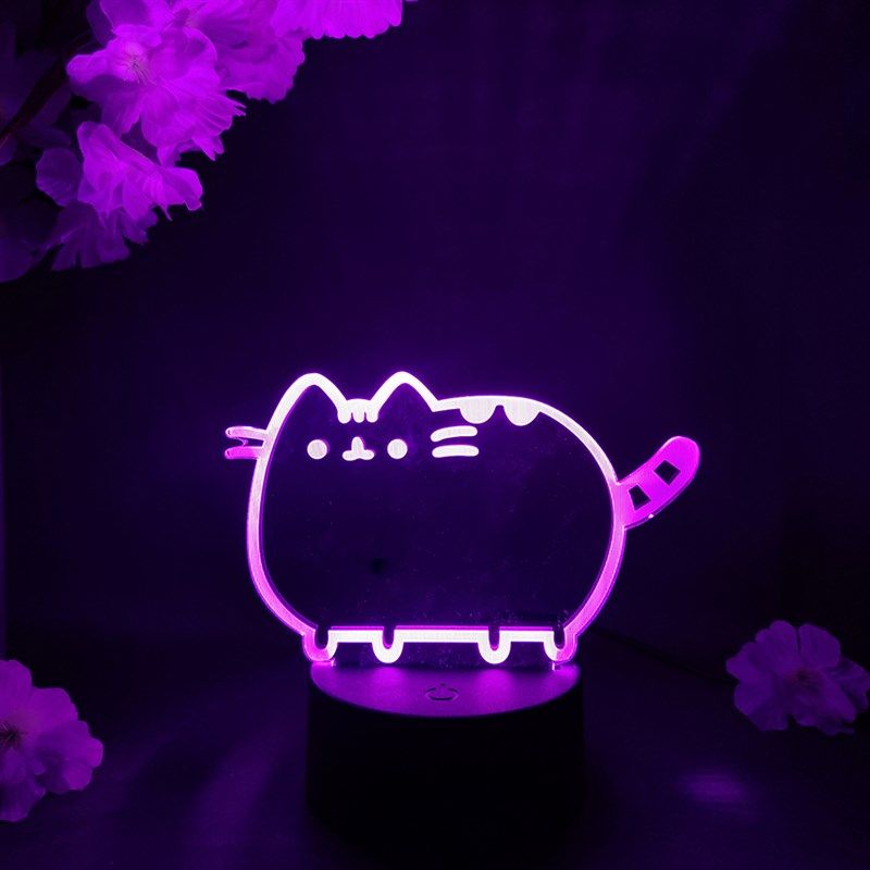 胖吉小猫七彩装饰灯迷你可爱猫咪床头桌面氛围霓虹RGB摆件小夜灯