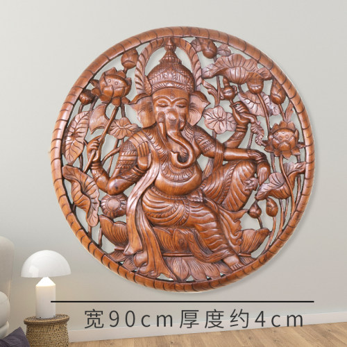 木制壁饰泰国雕刻工艺品壁挂大象柚木雕花板客厅玄关背景墙挂件