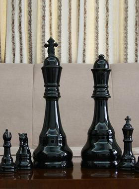 简约欧式家居百搭装饰陶瓷国际象棋棋子摆件 黑/白 软装家居饰品
