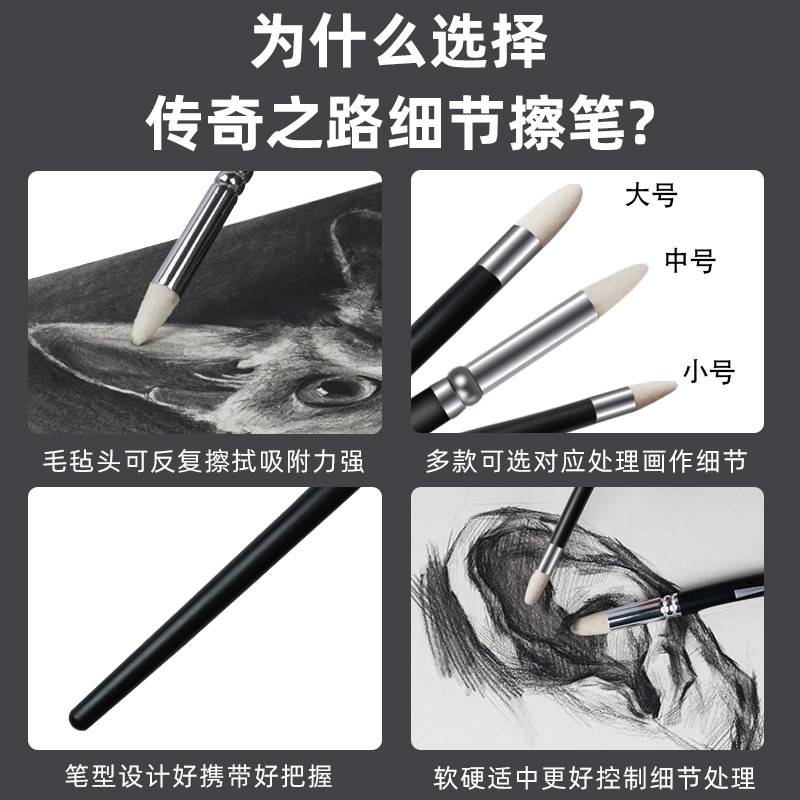 传奇之路素描细节揉擦笔灰面笔美术生专用高光纸擦笔工具素描擦刀 - 实物图