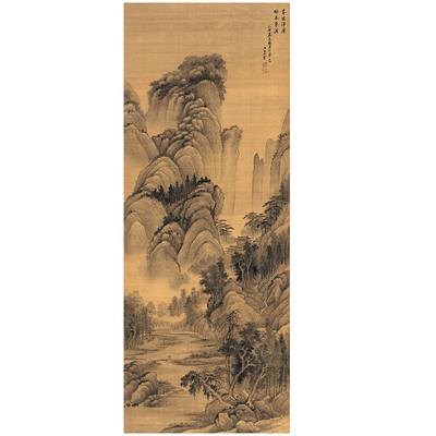 清四王 王翚 仿巨然山水图 高清国画山水临摹底稿仿古画装饰画心
