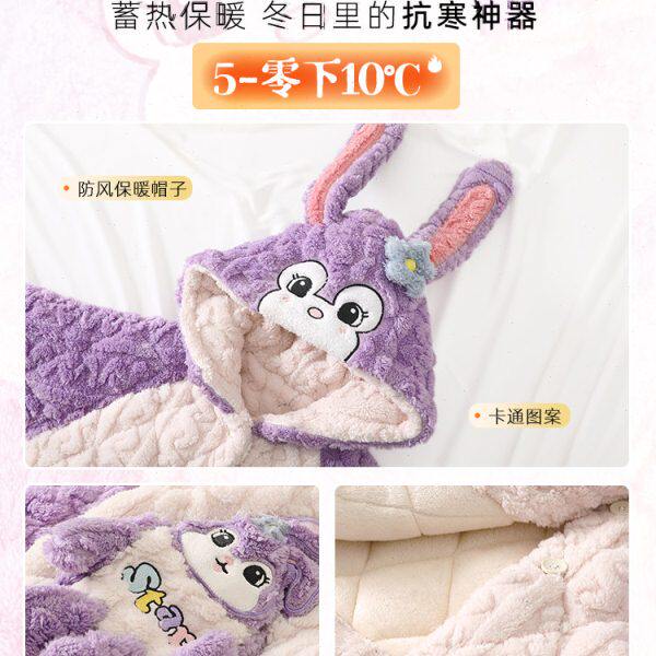 女童珊瑚绒睡衣秋冬款儿童三层夹棉睡袍套装2023新款冬季女孩浴袍