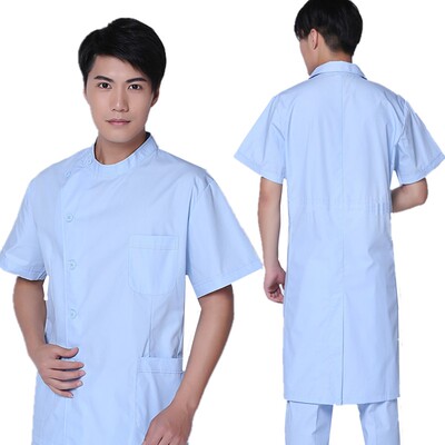 口腔科偏襟立领蓝短袖护士服夏装美容师服蓝色白色粉色大褂医生服
