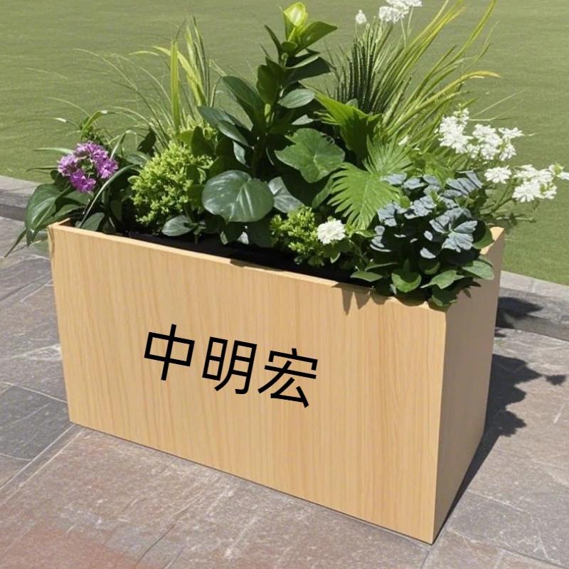 户外木纹花箱组合门店外摆隔断绿植箱商业步行街石头纹花槽花坛