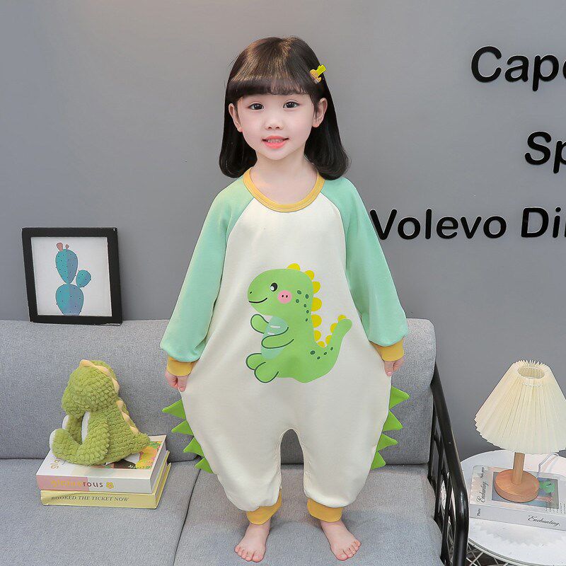 女童纯棉睡衣春秋连体儿童卡通休闲防踢家居服睡袋宝宝保暖空调服