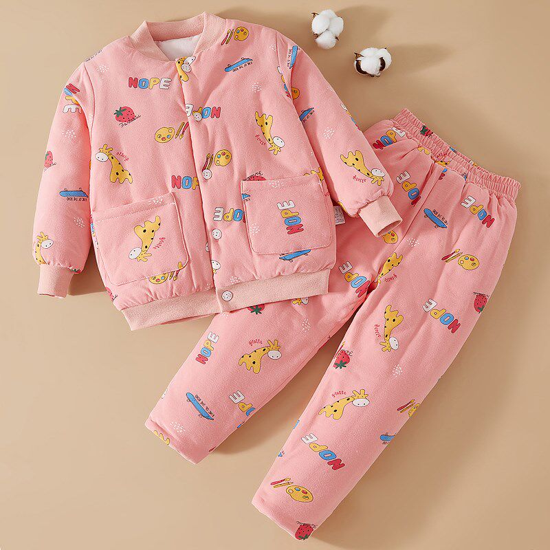 中小学生棉花棉衣棉裤套装高腰长棉裤男女童居家保暖棉衣加厚棉服