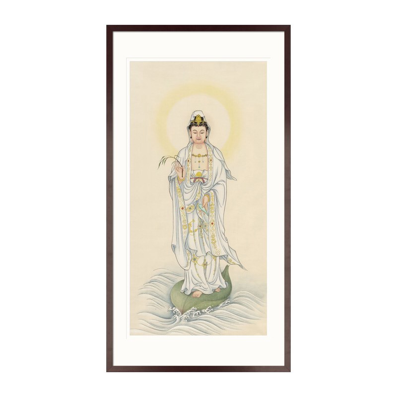 工笔人物国画一叶观音菩萨画像白衣观音洒水观音中式卷轴供奉挂画
