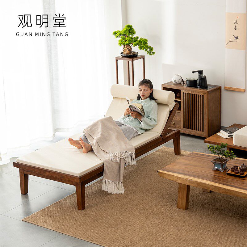 中式实木贵妃榻贵妃椅沙发床罗汉床美人榻仿古客厅按摩床单独榆木