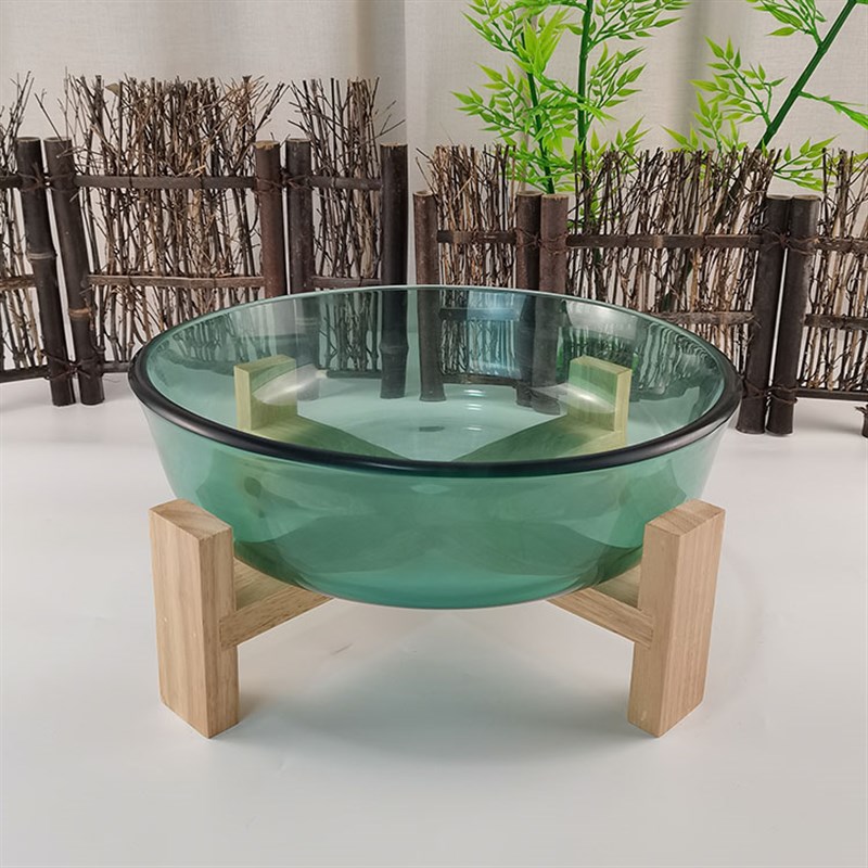 加厚钢化玻璃自助餐水果沙拉罐头凉菜展示盘自助餐厅酒店带支架