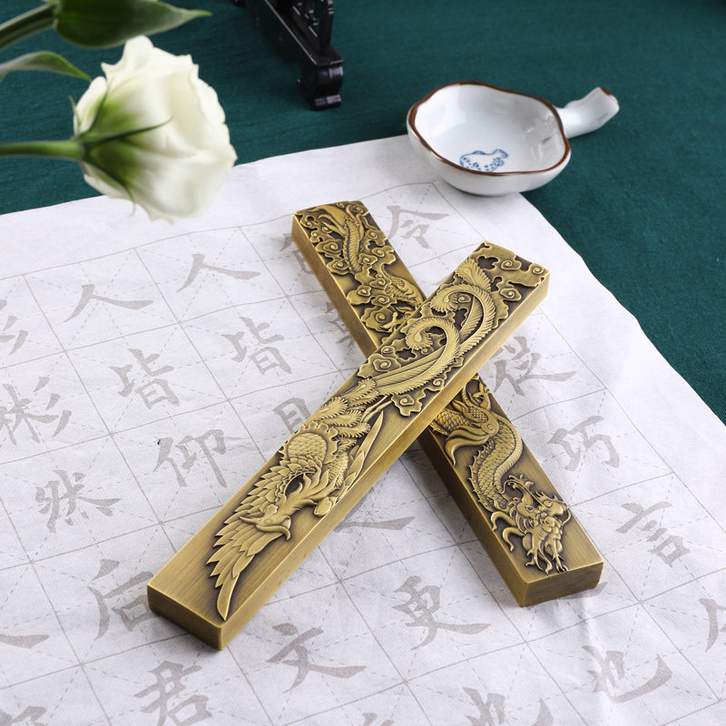 黄铜镇纸小楷毛笔镇尺可爱书法压纸镇尺可定做紫铜笔搁小摆件