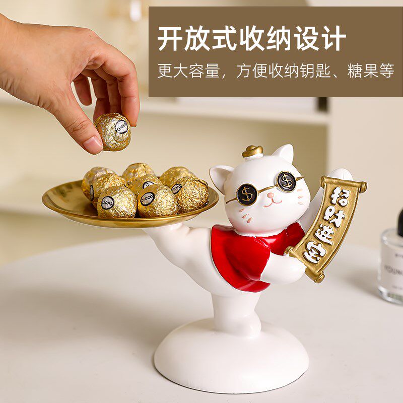 招财猫装放糖果盘子酒店前台接待水果盘零食盘托盘摆件开业送礼