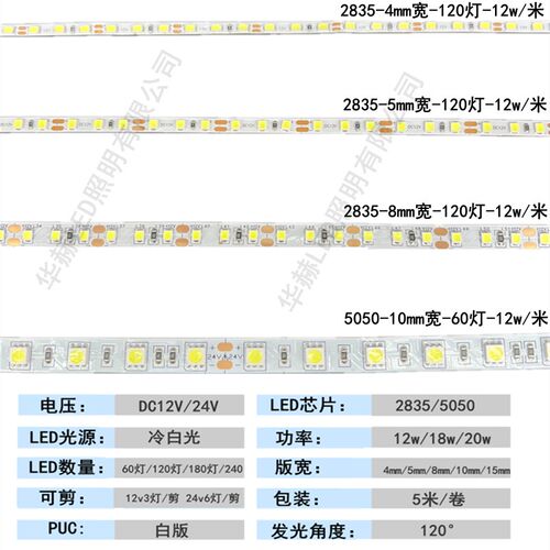 led冷白光灯带10000k灯条12v24伏窄版高亮自粘高亮珠宝展示柜灯带