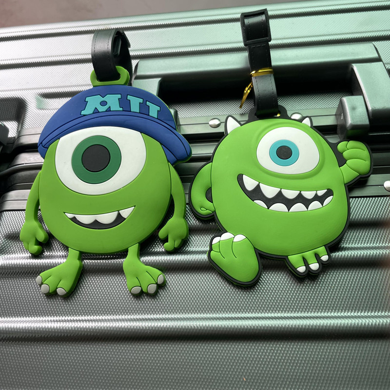 可爱卡通绿毛怪大眼怪公仔姓名牌防丢创意挂件儿童书包行李牌挂牌