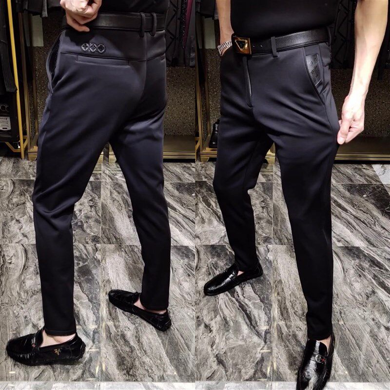 181秋冬男款黑色高腰直筒加绒休闲裤冬季男商务西裤长裤厚款男裤