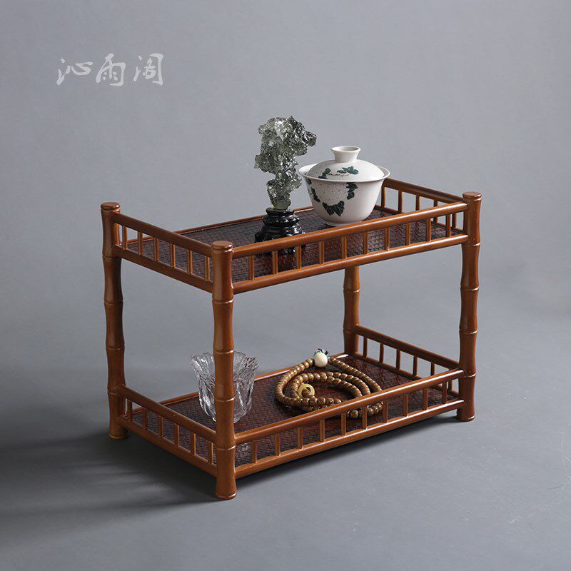 中式双层茶棚楠竹茶道文玩收纳柜桌面博古架茶杯架茶具置物收纳架