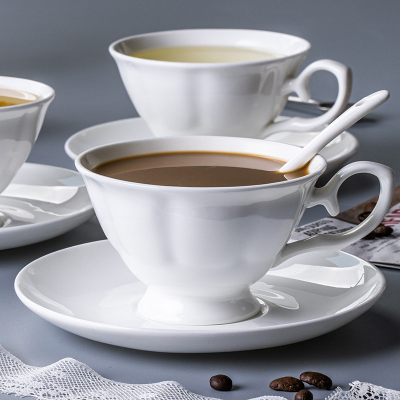 英式下午茶杯大口咖啡杯小精致陶瓷高足咖啡杯碟简约白色骨瓷杯架