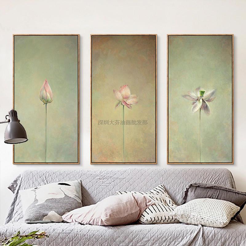 荷韵新中式客厅装饰画沙发背景墙玄关挂画餐厅壁画油画三联水墨画
