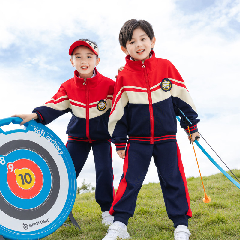 学院风幼儿园服秋冬新款红色马甲三件套男女童小学生班服校服套装