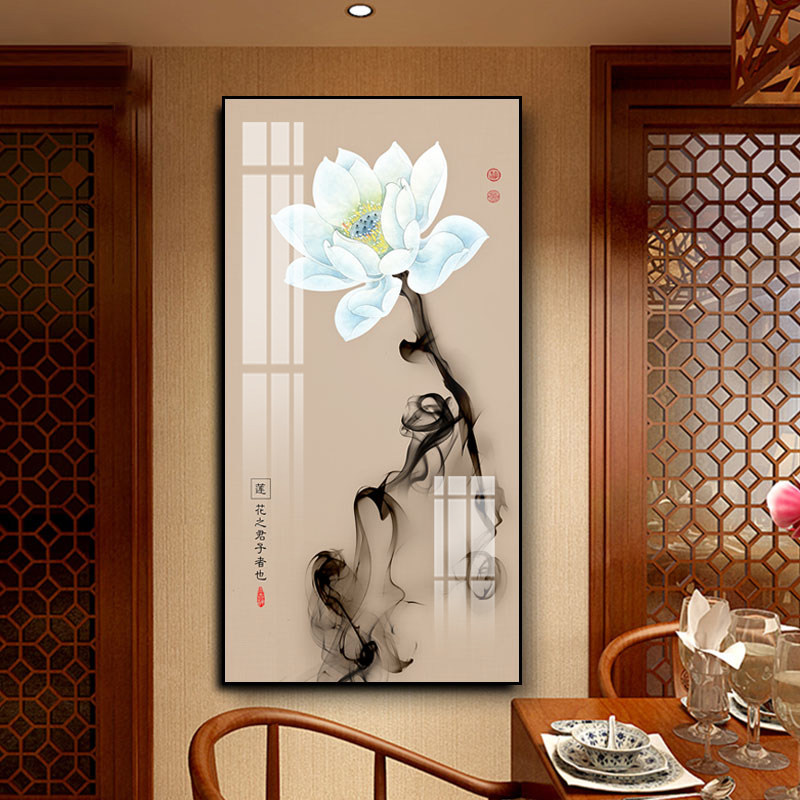 新中式玄关背景墙装饰画花鸟植物过道走廊墙上挂画办公室装饰壁画