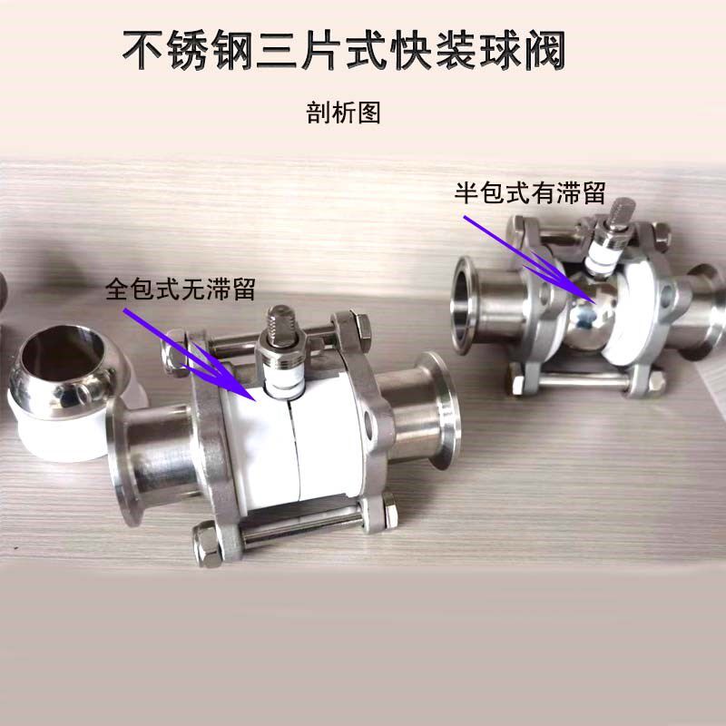 三片式快装球阀304不锈钢卫生级卡箍式阀门无滞留手动截止限流阀