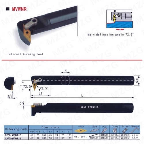 MZG数控内孔圆弧35度槽加工镗孔刀杆S25S S32T -MVWNR16 -MVWNL16