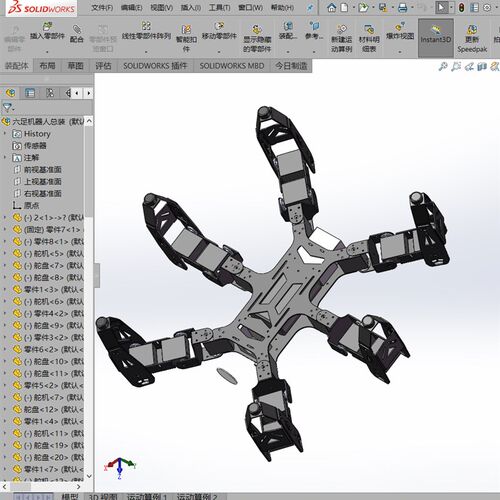 仿生六足机器人爬行蜘蛛机器人3D图纸SolidWorks2016模型【592】