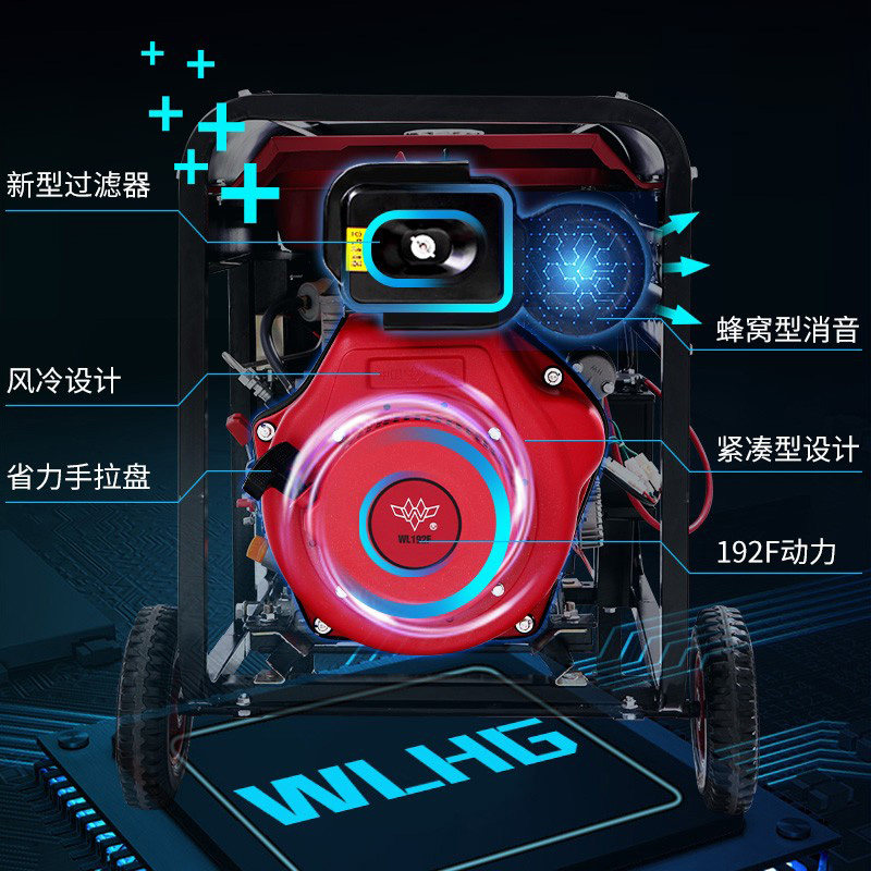 五菱动力柴油发电机220v单相家用3kW/5/6/8/10千瓦三相电380v静音