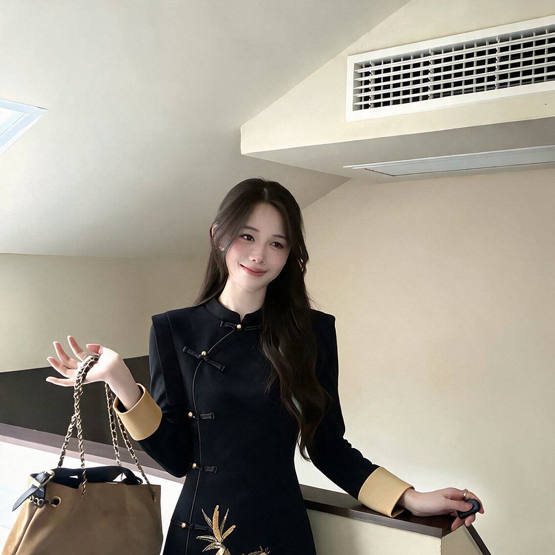 实拍大码女装新中式国风古法刺绣收腰显瘦胖MM气质感旗袍连衣裙