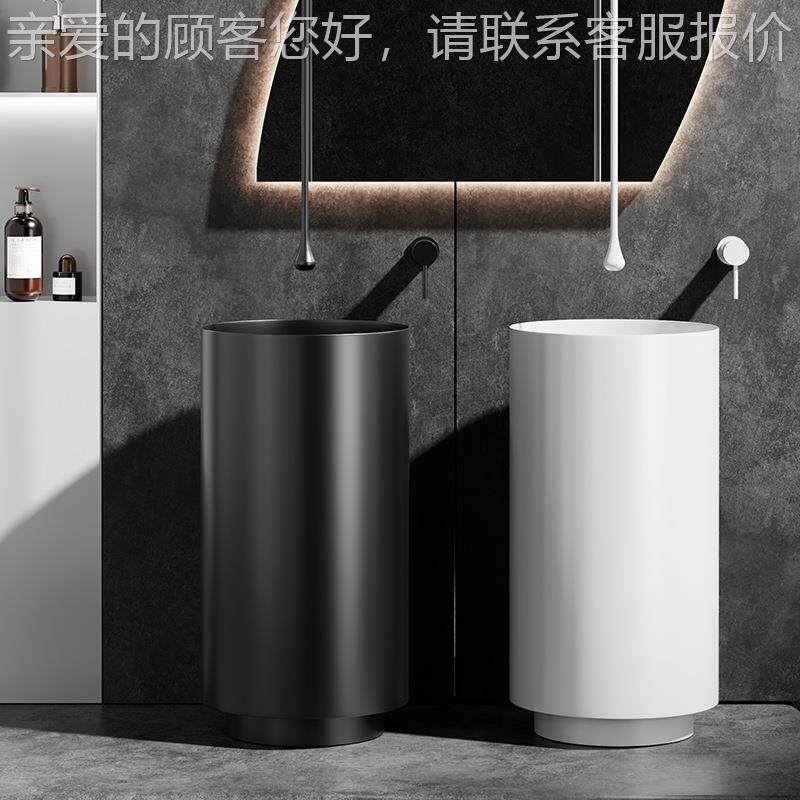 黑色圆形不锈钢柱式洗473脸盆酒吧金色洗台立盆一体手落地立柱式