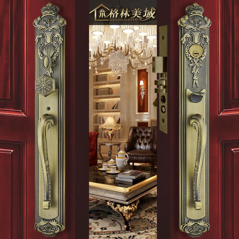 格林美域 黄铜欧式别墅大门锁木门锁 美式豪华双开对开门锁