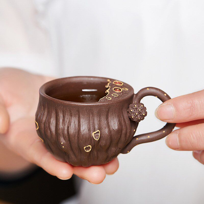 尊壶宜兴紫砂品茗杯莲子主人杯单个带把小茶杯子茶碗陶瓷功夫茶具