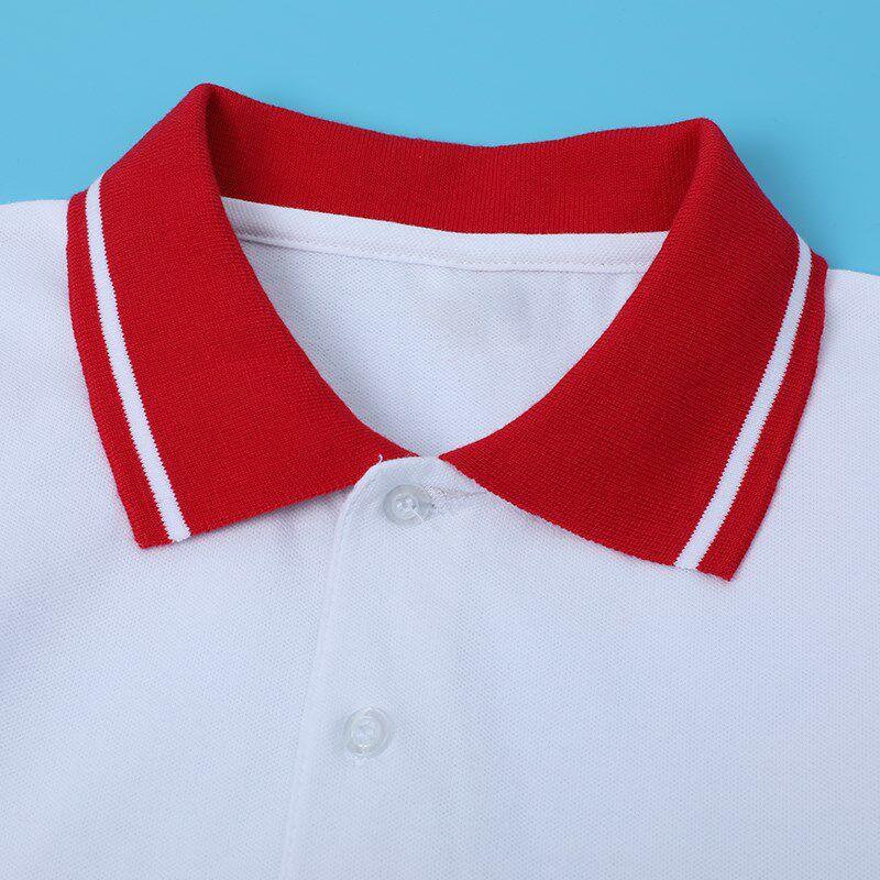 儿童校服男童女童短袖T恤POLO衫红领中大童装小学生白色纯棉班服