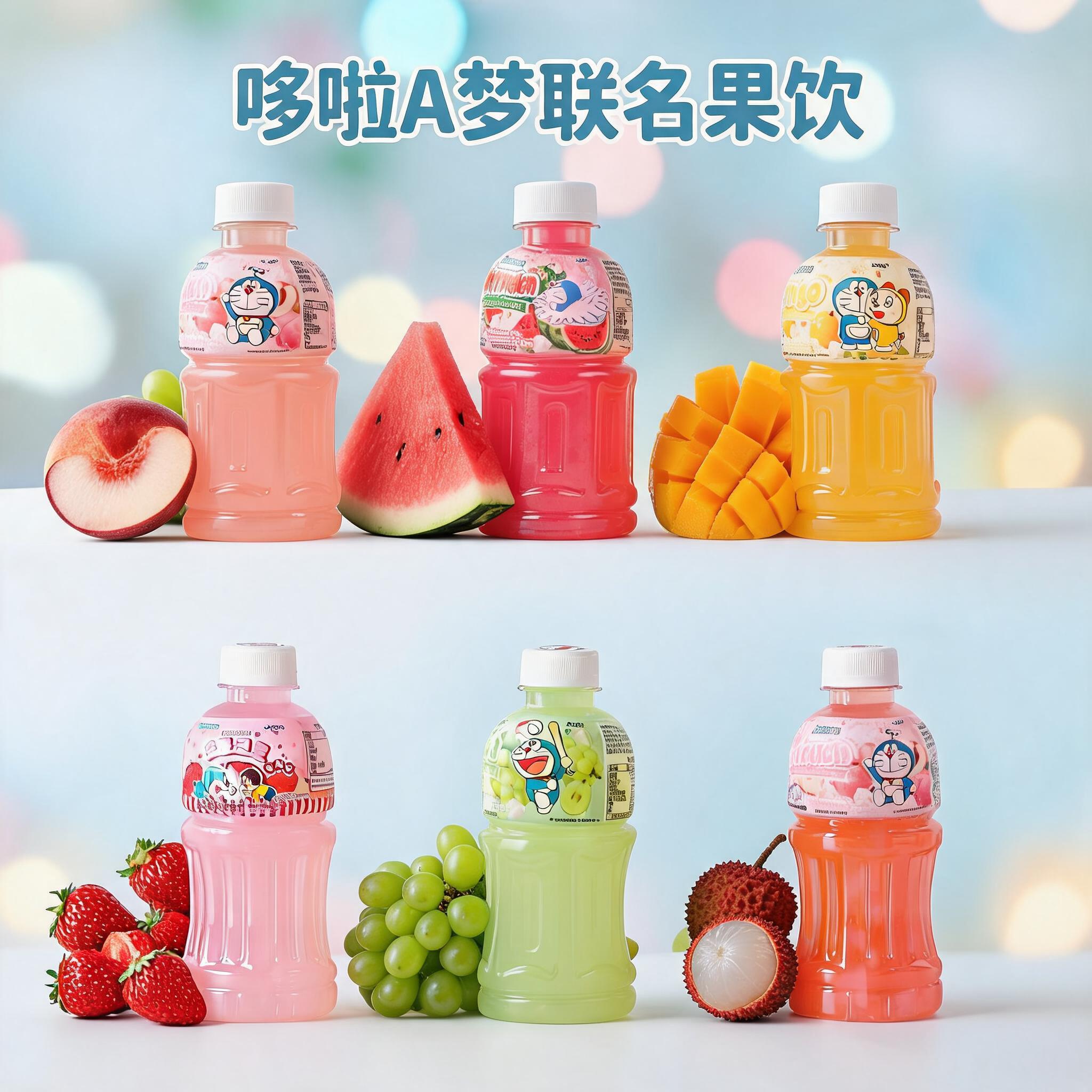韩国同款joen哆啦A梦联名椰果汁饮料芒果桃子荔枝味儿童瓶装饮品