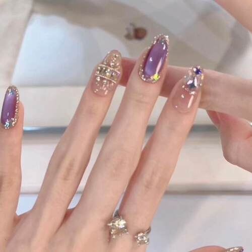 紫色城堡纯手工高定猫眼美甲贴片