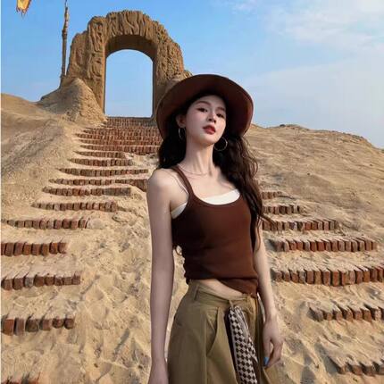 复古美拉德辣妹修身吊带背心女2026夏季时尚工装阔腿长裤两件套装