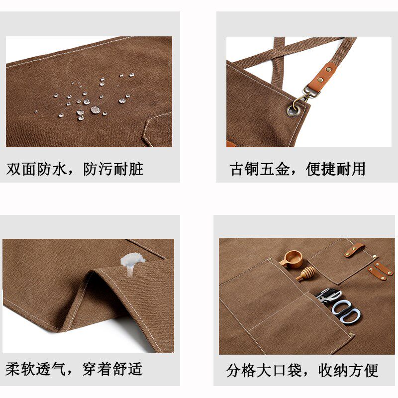 无袖做旧防水透气帆布背带围裙家用餐厅咖啡奶茶店户外美术手工