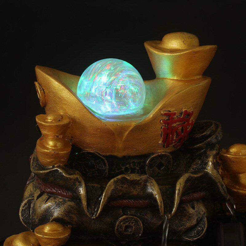 金盆满钵福禄一身元宝聚宝盆水轮家居流水摆件吉祥礼品