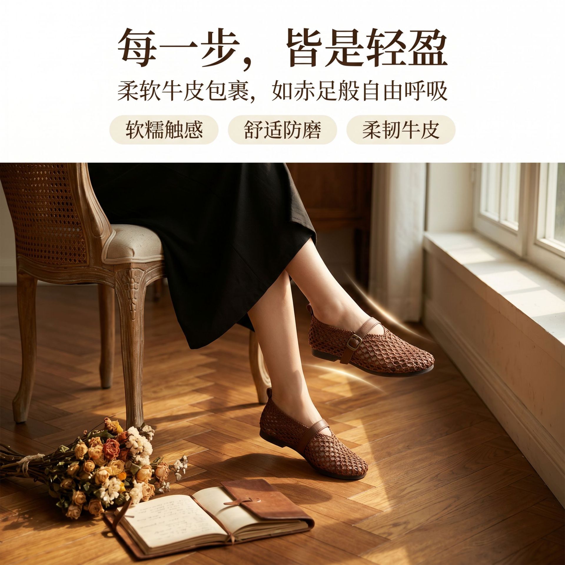 头层牛皮系带亚麻女鞋软底编织镂空复古坡跟不累脚浅口凉鞋可跨境