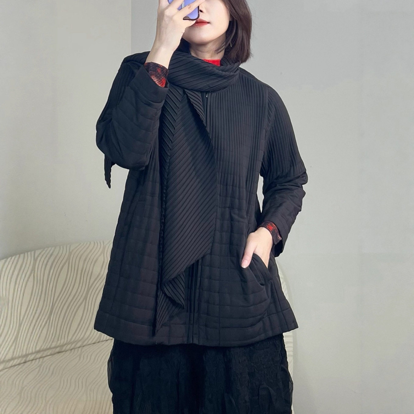 日系文艺范夹棉外套女秋冬装厚款通勤百搭配围巾棉衣棉服女款
