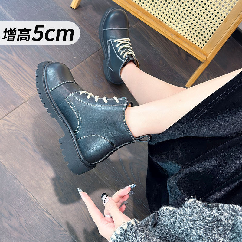 兔毛中筒马丁靴女2025秋冬新款英伦风复古骑士靴黑色加绒厚底短靴