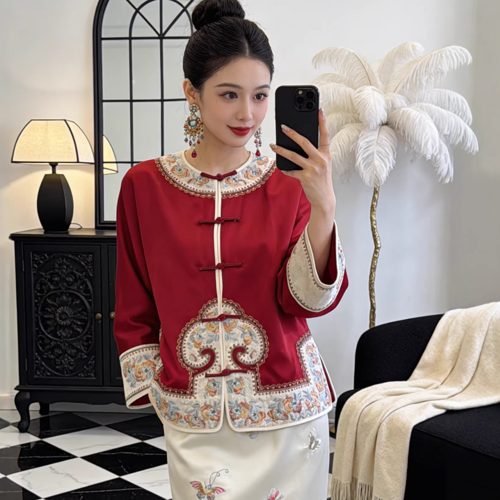 春款新中式国风醋酸外套高档女装一件代销中国风刺绣盘扣唐装