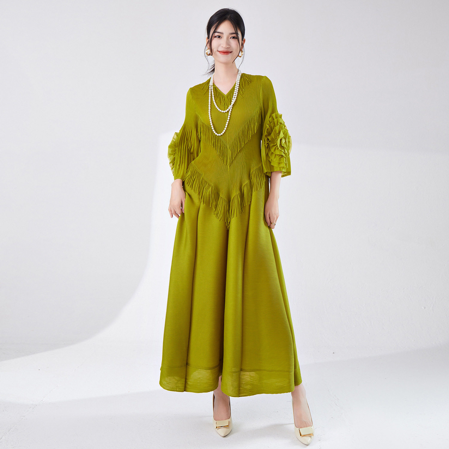 气质连衣裙女高级感跨境外贸女装时尚设计感流苏优雅礼服长裙