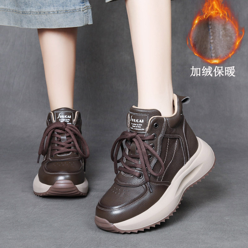 热销真皮手工轻奢加绒棉鞋秋冬头层牛皮高帮轻便休闲女鞋